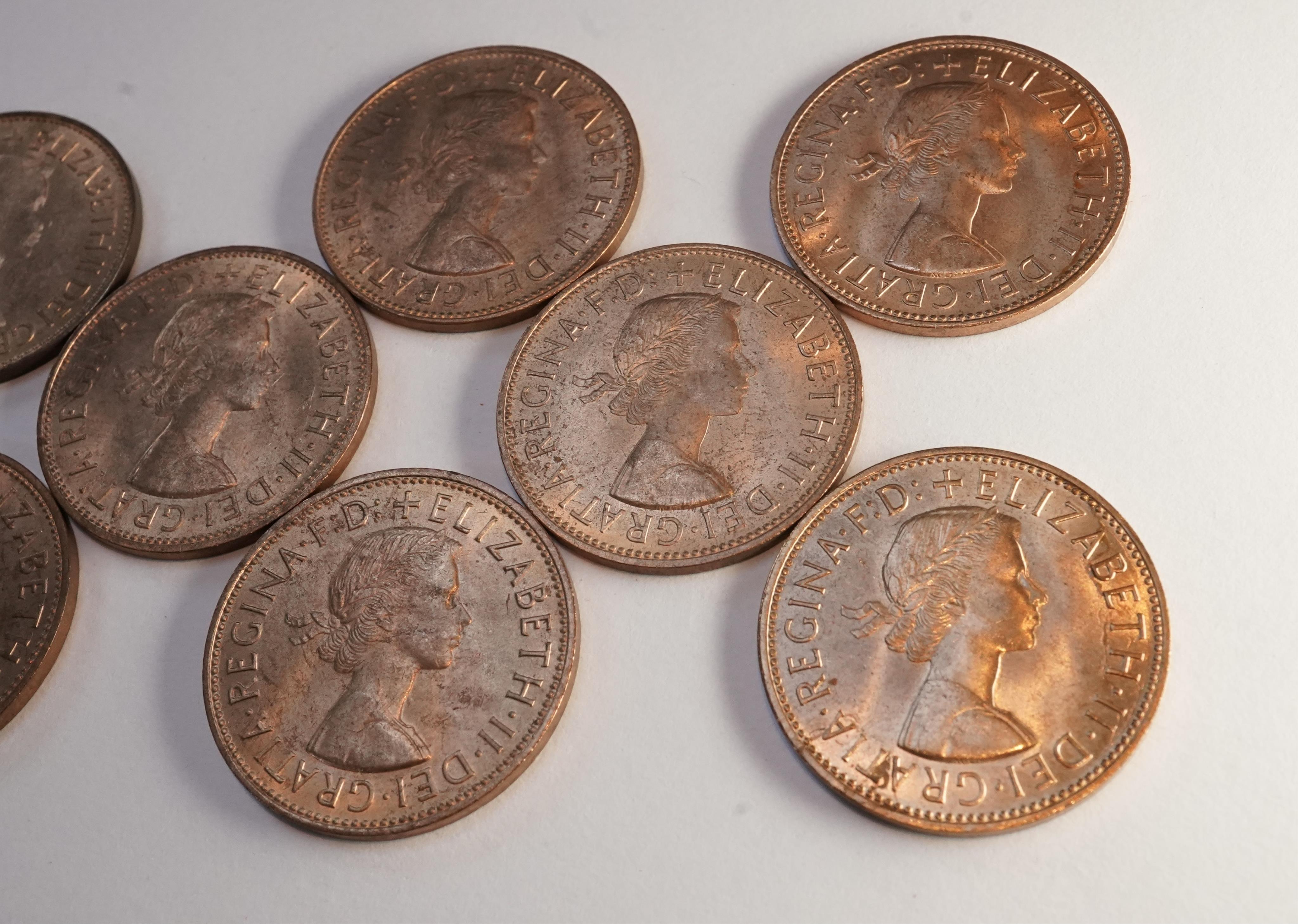 John Hill Collection., British coins, George VI and Elizabeth II, a date set of pre-decimal bronze pennies (1937-1967), S. 4114, S. 4154 and S. 4157, excludes 1941-43 and 1954-60, ranging from EF to UNC, many with full l